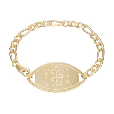 Image for Figaro Large Medical ID Bracelet 14k Gold